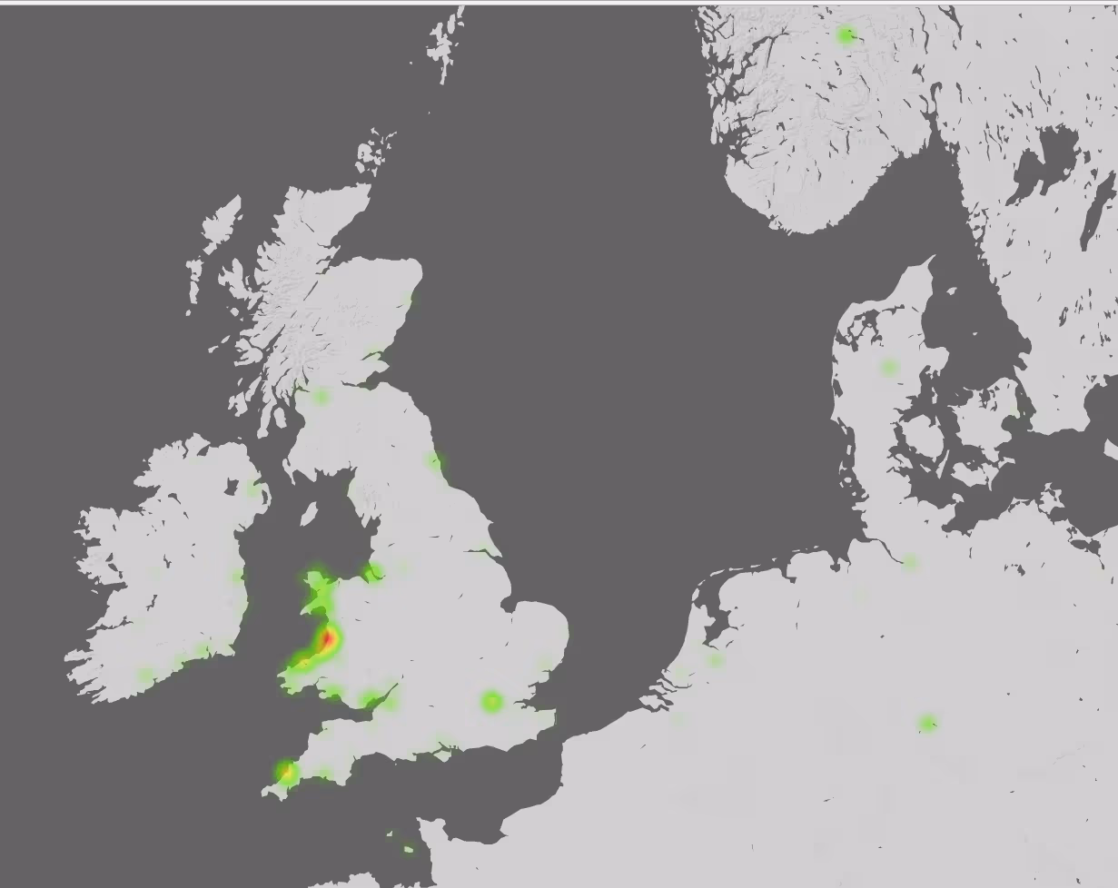 Heat map of the United Kingdom showing where sailors were born